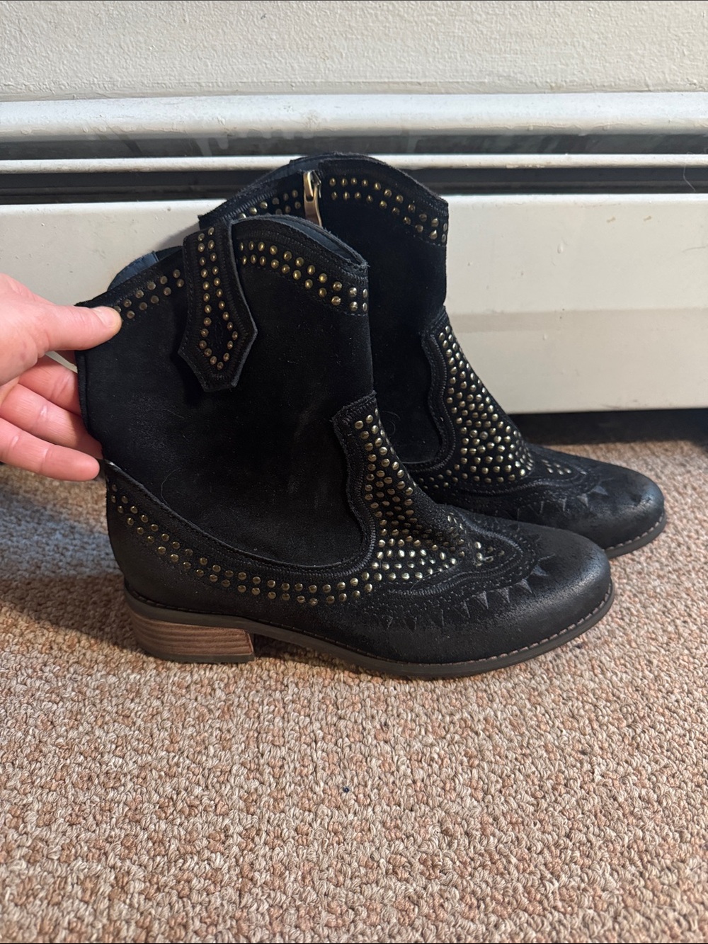 Studded Black Western Ankle Booties - Women